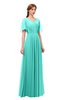 ColsBM Storm Blue Turquoise Bridesmaid Dresses Lace up V-neck Short Sleeve Floor Length A-line Glamorous