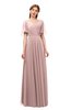 ColsBM Storm Bridal Rose Bridesmaid Dresses Lace up V-neck Short Sleeve Floor Length A-line Glamorous
