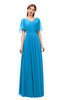 ColsBM Storm Cornflower Blue Bridesmaid Dresses Lace up V-neck Short Sleeve Floor Length A-line Glamorous