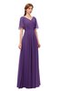 ColsBM Storm Dark Purple Bridesmaid Dresses Lace up V-neck Short Sleeve Floor Length A-line Glamorous