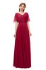 ColsBM Storm Dark Red Bridesmaid Dresses Lace up V-neck Short Sleeve Floor Length A-line Glamorous