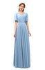 ColsBM Storm Dusty Blue Bridesmaid Dresses Lace up V-neck Short Sleeve Floor Length A-line Glamorous
