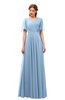 ColsBM Storm Dusty Blue Bridesmaid Dresses Lace up V-neck Short Sleeve Floor Length A-line Glamorous