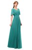 ColsBM Storm Emerald Green Bridesmaid Dresses Lace up V-neck Short Sleeve Floor Length A-line Glamorous