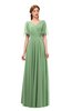 ColsBM Storm Fair Green Bridesmaid Dresses Lace up V-neck Short Sleeve Floor Length A-line Glamorous