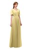 ColsBM Storm Gold Bridesmaid Dresses Lace up V-neck Short Sleeve Floor Length A-line Glamorous