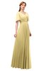 ColsBM Storm Gold Bridesmaid Dresses Lace up V-neck Short Sleeve Floor Length A-line Glamorous