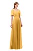 ColsBM Storm Golden Cream Bridesmaid Dresses Lace up V-neck Short Sleeve Floor Length A-line Glamorous