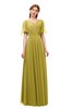 ColsBM Storm Golden Olive Bridesmaid Dresses Lace up V-neck Short Sleeve Floor Length A-line Glamorous