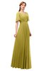 ColsBM Storm Golden Olive Bridesmaid Dresses Lace up V-neck Short Sleeve Floor Length A-line Glamorous