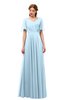 ColsBM Storm Ice Blue Bridesmaid Dresses Lace up V-neck Short Sleeve Floor Length A-line Glamorous