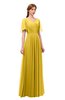 ColsBM Storm Lemon Curry Bridesmaid Dresses Lace up V-neck Short Sleeve Floor Length A-line Glamorous