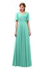 ColsBM Storm Mint Green Bridesmaid Dresses Lace up V-neck Short Sleeve Floor Length A-line Glamorous