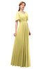 ColsBM Storm Misted Yellow Bridesmaid Dresses Lace up V-neck Short Sleeve Floor Length A-line Glamorous