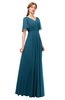 ColsBM Storm Moroccan Blue Bridesmaid Dresses Lace up V-neck Short Sleeve Floor Length A-line Glamorous