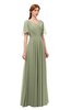 ColsBM Storm Moss Green Bridesmaid Dresses Lace up V-neck Short Sleeve Floor Length A-line Glamorous