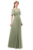 ColsBM Storm Moss Green Bridesmaid Dresses Lace up V-neck Short Sleeve Floor Length A-line Glamorous