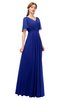 ColsBM Storm Nautical Blue Bridesmaid Dresses Lace up V-neck Short Sleeve Floor Length A-line Glamorous
