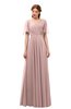 ColsBM Storm Nectar Pink Bridesmaid Dresses Lace up V-neck Short Sleeve Floor Length A-line Glamorous