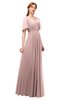 ColsBM Storm Nectar Pink Bridesmaid Dresses Lace up V-neck Short Sleeve Floor Length A-line Glamorous