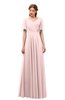 ColsBM Storm Pastel Pink Bridesmaid Dresses Lace up V-neck Short Sleeve Floor Length A-line Glamorous