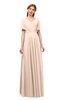 ColsBM Storm Peach Puree Bridesmaid Dresses Lace up V-neck Short Sleeve Floor Length A-line Glamorous