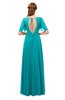 ColsBM Storm Peacock Blue Bridesmaid Dresses Lace up V-neck Short Sleeve Floor Length A-line Glamorous