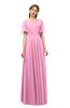 ColsBM Storm Pink Bridesmaid Dresses Lace up V-neck Short Sleeve Floor Length A-line Glamorous