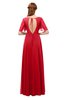 ColsBM Storm Red Bridesmaid Dresses Lace up V-neck Short Sleeve Floor Length A-line Glamorous