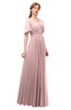 ColsBM Storm Silver Pink Bridesmaid Dresses Lace up V-neck Short Sleeve Floor Length A-line Glamorous
