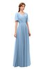 ColsBM Storm Sky Blue Bridesmaid Dresses Lace up V-neck Short Sleeve Floor Length A-line Glamorous