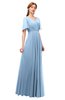 ColsBM Storm Sky Blue Bridesmaid Dresses Lace up V-neck Short Sleeve Floor Length A-line Glamorous