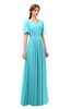 ColsBM Storm Turquoise Bridesmaid Dresses Lace up V-neck Short Sleeve Floor Length A-line Glamorous