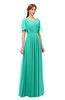 ColsBM Storm Viridian Green Bridesmaid Dresses Lace up V-neck Short Sleeve Floor Length A-line Glamorous