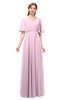 ColsBM Allyn Baby Pink Bridesmaid Dresses A-line Short Sleeve Floor Length Sexy Zip up Pleated