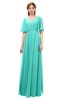 ColsBM Allyn Blue Turquoise Bridesmaid Dresses A-line Short Sleeve Floor Length Sexy Zip up Pleated