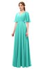 ColsBM Allyn Blue Turquoise Bridesmaid Dresses A-line Short Sleeve Floor Length Sexy Zip up Pleated