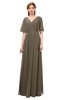 ColsBM Allyn Carafe Brown Bridesmaid Dresses A-line Short Sleeve Floor Length Sexy Zip up Pleated