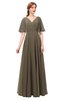 ColsBM Allyn Carafe Brown Bridesmaid Dresses A-line Short Sleeve Floor Length Sexy Zip up Pleated
