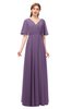 ColsBM Allyn Chinese Violet Bridesmaid Dresses A-line Short Sleeve Floor Length Sexy Zip up Pleated