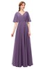 ColsBM Allyn Chinese Violet Bridesmaid Dresses A-line Short Sleeve Floor Length Sexy Zip up Pleated