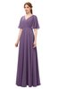 ColsBM Allyn Chinese Violet Bridesmaid Dresses A-line Short Sleeve Floor Length Sexy Zip up Pleated