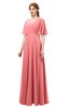 ColsBM Allyn Coral Bridesmaid Dresses A-line Short Sleeve Floor Length Sexy Zip up Pleated
