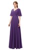 ColsBM Allyn Dark Purple Bridesmaid Dresses A-line Short Sleeve Floor Length Sexy Zip up Pleated