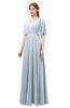 ColsBM Allyn Illusion Blue Bridesmaid Dresses A-line Short Sleeve Floor Length Sexy Zip up Pleated
