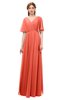 ColsBM Allyn Living Coral Bridesmaid Dresses A-line Short Sleeve Floor Length Sexy Zip up Pleated