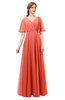ColsBM Allyn Living Coral Bridesmaid Dresses A-line Short Sleeve Floor Length Sexy Zip up Pleated