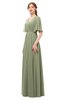ColsBM Allyn Moss Green Bridesmaid Dresses A-line Short Sleeve Floor Length Sexy Zip up Pleated