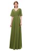 ColsBM Allyn Olive Green Bridesmaid Dresses A-line Short Sleeve Floor Length Sexy Zip up Pleated