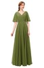 ColsBM Allyn Olive Green Bridesmaid Dresses A-line Short Sleeve Floor Length Sexy Zip up Pleated